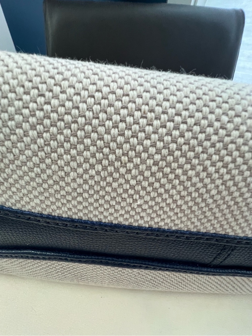 kate spade Cream Canvas Tote with Navy Handles and Aqua Trim - Picture 5 of 13